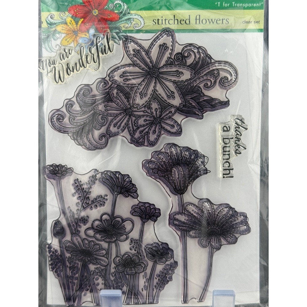 Penny Black Stitched Flowers Clear Stamp Set 30-418 Floral Sentiments 2017